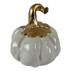 STUDIO B by MAGENTA Gold White PUMPKIN Ceramic Handmade Thanksgiving Halloween